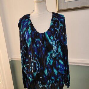 Jones New York, Tie-Dye Blouse, Aqua Green Multi, XL, NWT,